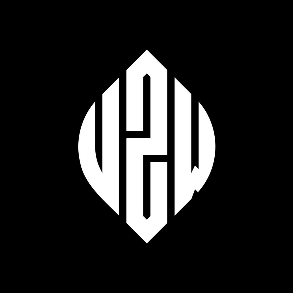 UZW circle letter logo design with circle and ellipse shape. UZW ellipse letters with typographic style. The three initials form a circle logo. UZW Circle Emblem Abstract Monogram Letter Mark Vector. vector
