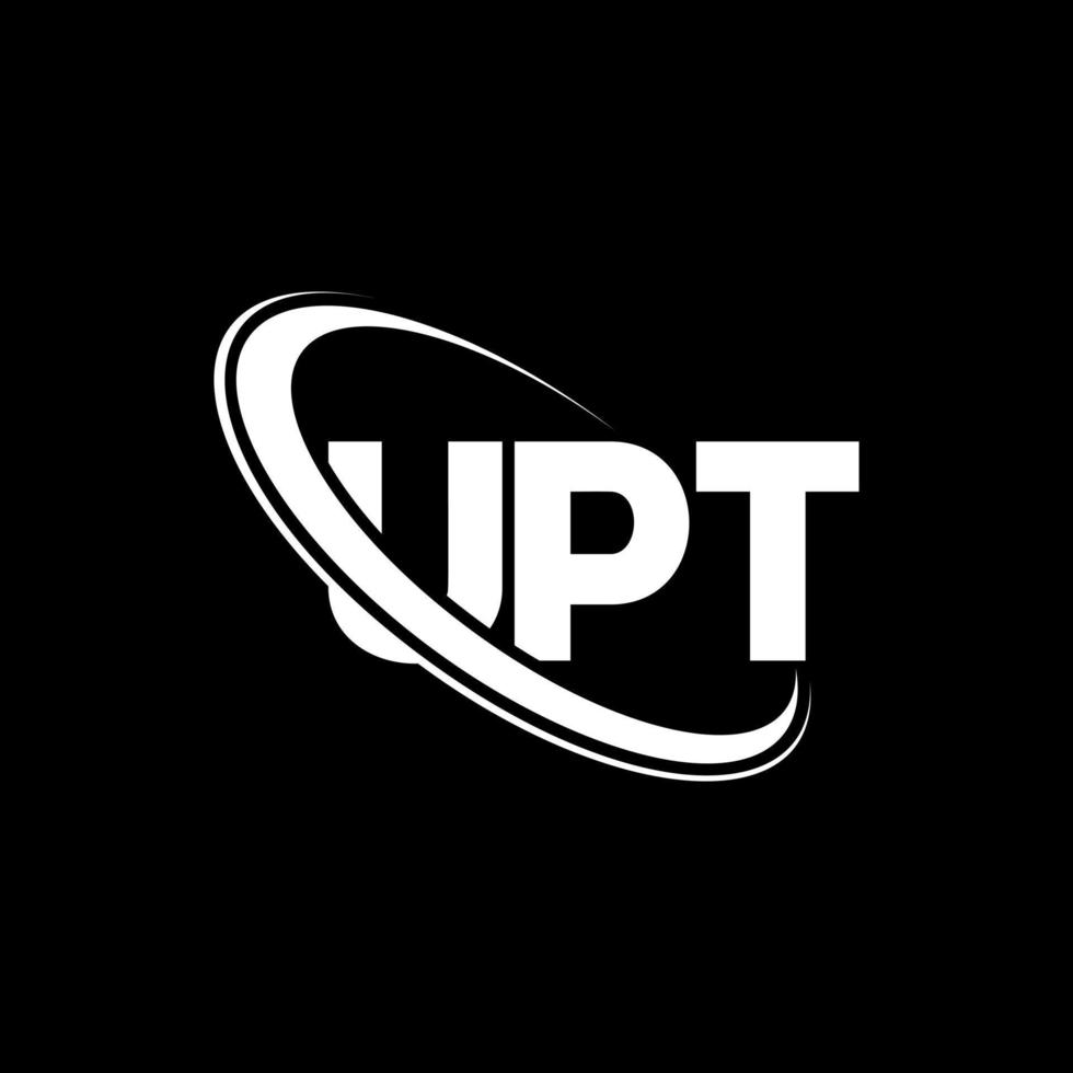 logotipo de upt. carta upt. diseño de logotipo de letra upt. logotipo de upt de iniciales vinculado con círculo y logotipo de monograma en mayúsculas. upt tipografía para tecnología, negocios y marca inmobiliaria. vector