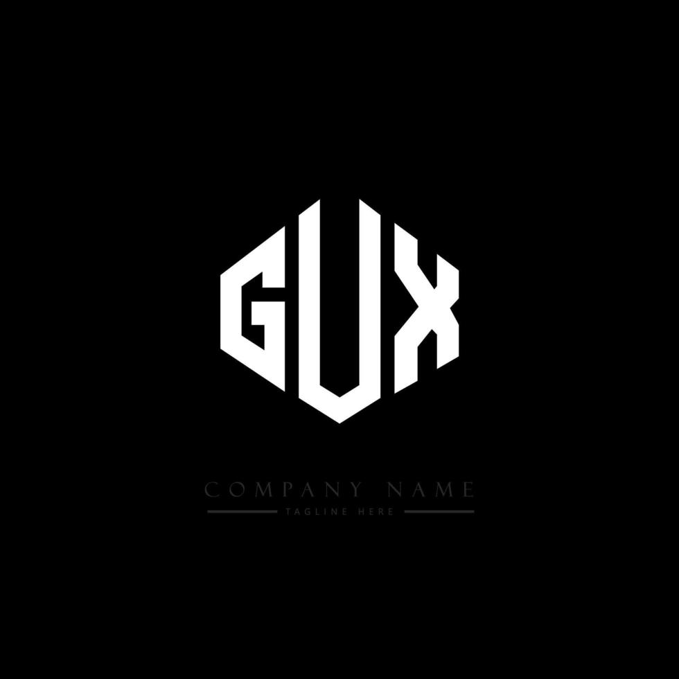 GUX letter logo design with polygon shape. GUX polygon and cube shape logo design. GUX hexagon vector logo template white and black colors. GUX monogram, business and real estate logo.