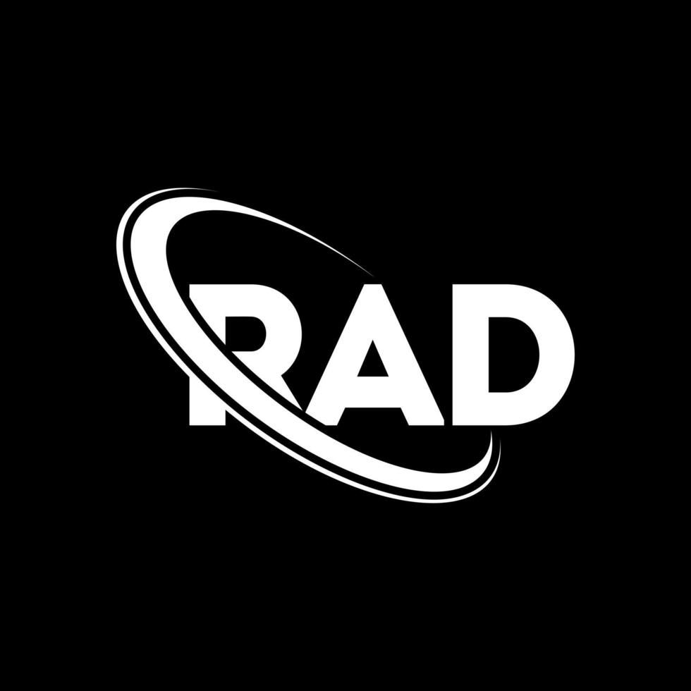 logotipo de radio. letra rad. diseño de logotipo de letra rad. logotipo de iniciales rad vinculado con círculo y logotipo de monograma en mayúsculas. tipografía rad para tecnología, negocios y marca inmobiliaria. vector