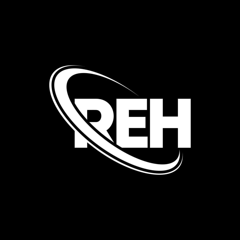 logotipo reh. carta reh. diseño del logotipo de la letra reh. logotipo de iniciales reh vinculado con círculo y logotipo de monograma en mayúsculas. tipografía reh para tecnología, negocios y marca inmobiliaria. vector