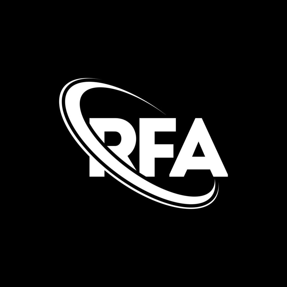 RFA logo. RFA letter. RFA letter logo design. Initials RFA logo linked with circle and uppercase monogram logo. RFA typography for technology, business and real estate brand. vector