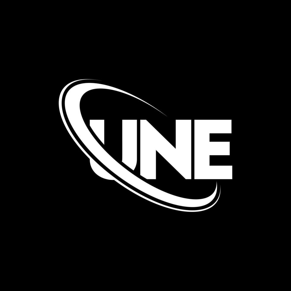 UNE logo. UNE letter. UNE letter logo design. Initials UNE logo linked with circle and uppercase monogram logo. UNE typography for technology, business and real estate brand. vector