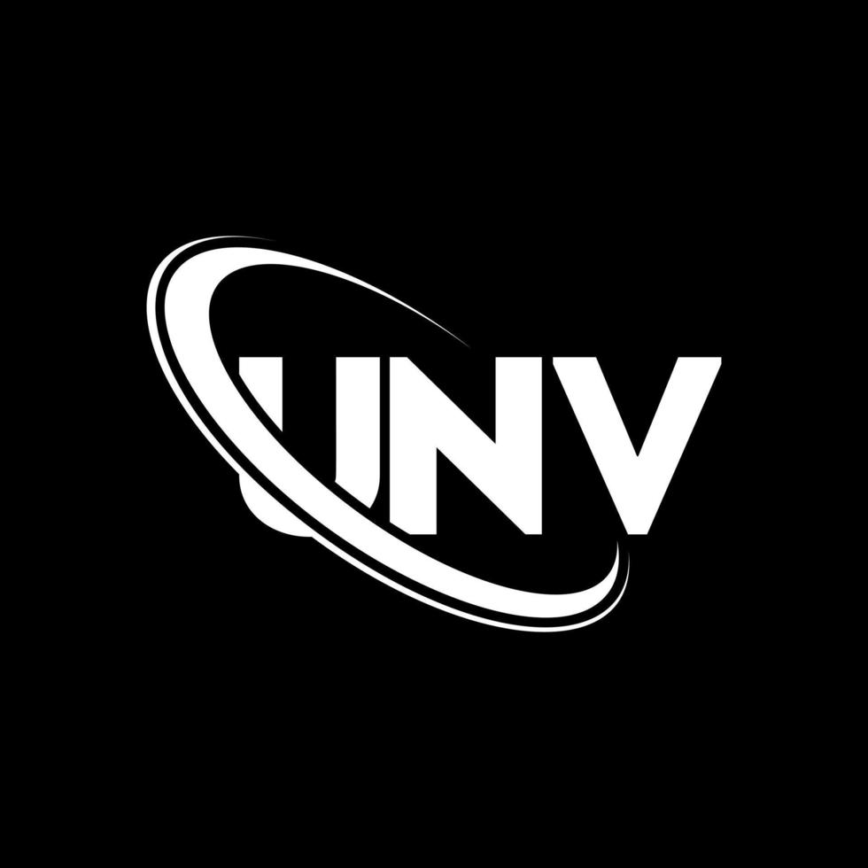 logotipo de la unv. letra unv. diseño del logotipo de la letra unv. logotipo de iniciales unv vinculado con círculo y logotipo de monograma en mayúsculas. tipografía unv para tecnología, negocios y marca inmobiliaria. vector