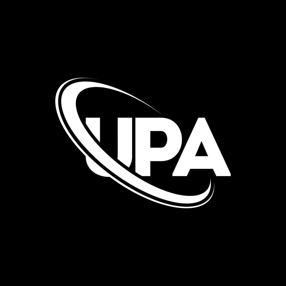 UPA logo. UPA letter. UPA letter logo design. Initials UPA logo linked with circle and uppercase monogram logo. UPA typography for technology, business and real estate brand. vector