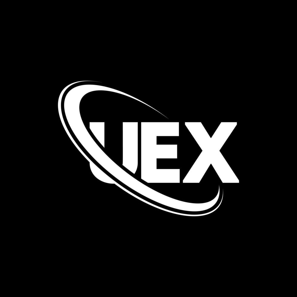 logotipo de uex. letra uex. diseño del logotipo de la letra uex. logotipo de las iniciales uex vinculado con el círculo y el logotipo del monograma en mayúsculas. tipografía uex para tecnología, negocios y marca inmobiliaria. vector