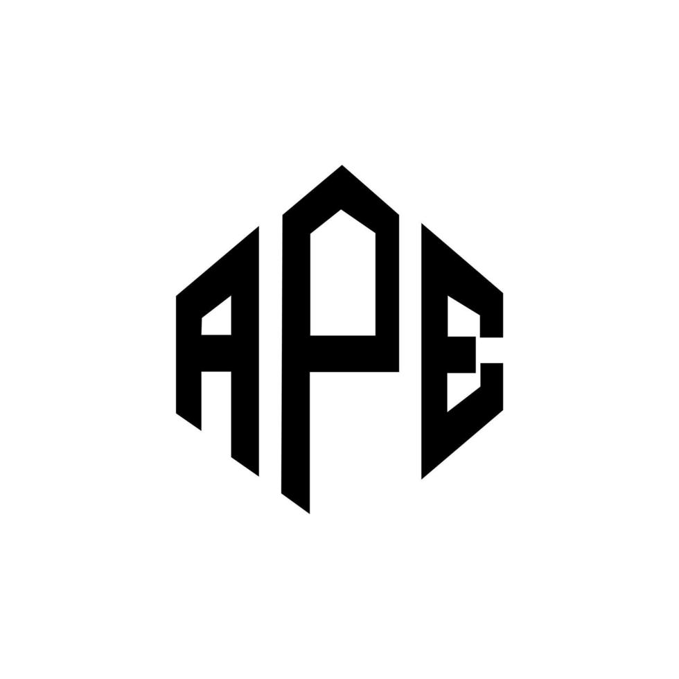 APE letter logo design with polygon shape. APE polygon and cube shape logo design. APE hexagon vector logo template white and black colors. APE monogram, business and real estate logo.