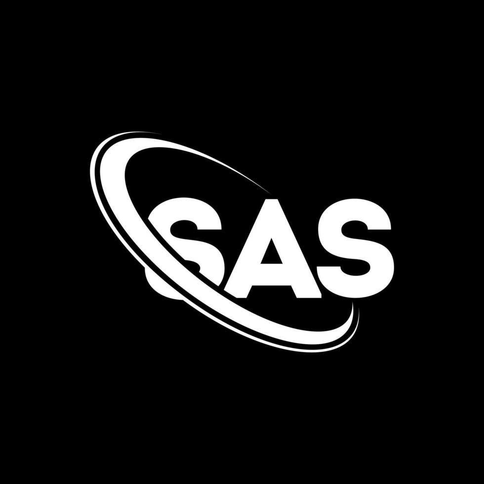 logotipo de sa. letra sas. diseño del logotipo de la letra sas. logotipo de iniciales sas vinculado con círculo y logotipo de monograma en mayúsculas. tipografía sas para tecnología, negocios y marca inmobiliaria. vector