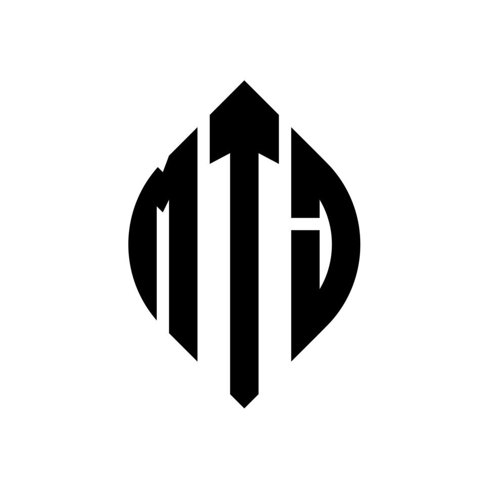 diseño de logotipo de letra de círculo mtj con forma de círculo y elipse. mtj letras elipses con estilo tipográfico. las tres iniciales forman un logo circular. vector de marca de letra de monograma abstracto del emblema del círculo mtj.