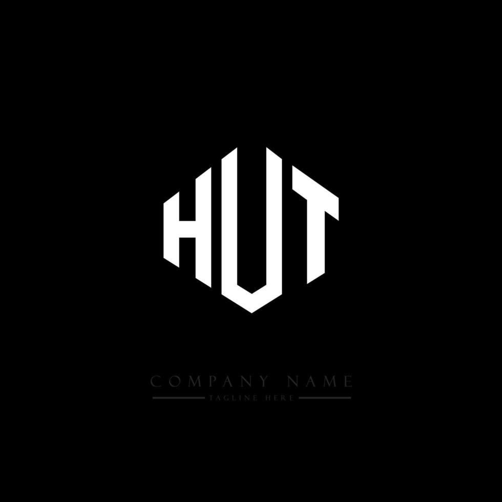 HUT letter logo design with polygon shape. HUT polygon and cube shape logo design. HUT hexagon vector logo template white and black colors. HUT monogram, business and real estate logo.