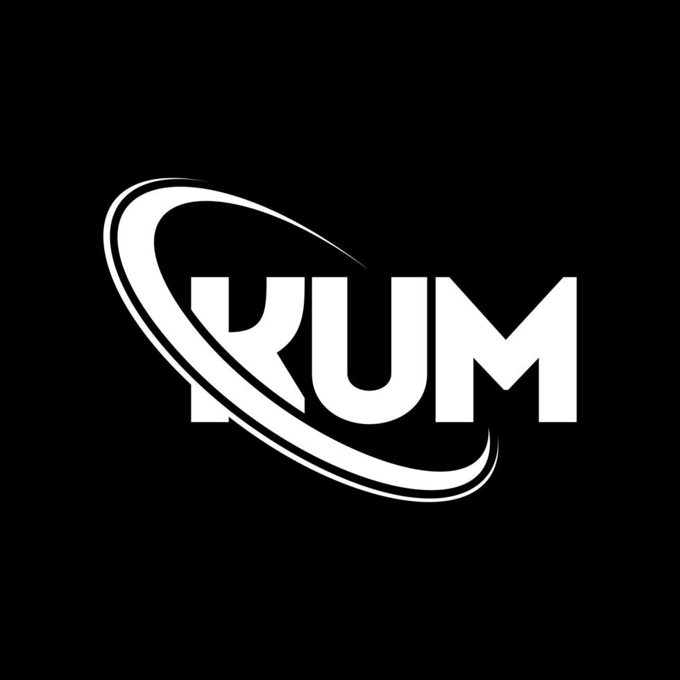 logotipo de kum. letra kum. diseño del logotipo de la letra kum. logotipo de las iniciales kum vinculado con un círculo y un logotipo de monograma en mayúsculas. tipografía kum para tecnología, negocios y marca inmobiliaria. vector