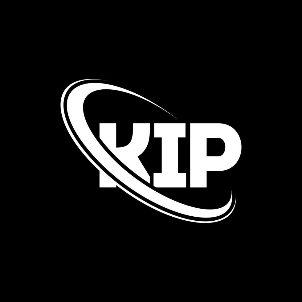 logotipo de kip. carta de kip. diseño del logotipo de la letra kip. logotipo de las iniciales kip vinculado con un círculo y un logotipo de monograma en mayúsculas. tipografía kip para tecnología, negocios y marca inmobiliaria. vector