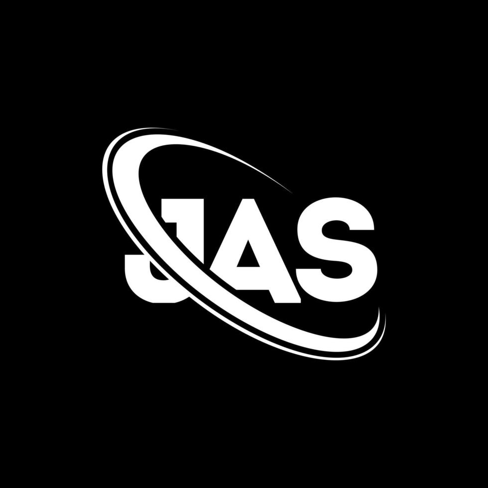 logotipo de jas. letra jas. diseño del logotipo de la letra jas. logotipo de las iniciales jas vinculado con un círculo y un logotipo de monograma en mayúsculas. tipografía jas para tecnología, negocios y marca inmobiliaria. vector