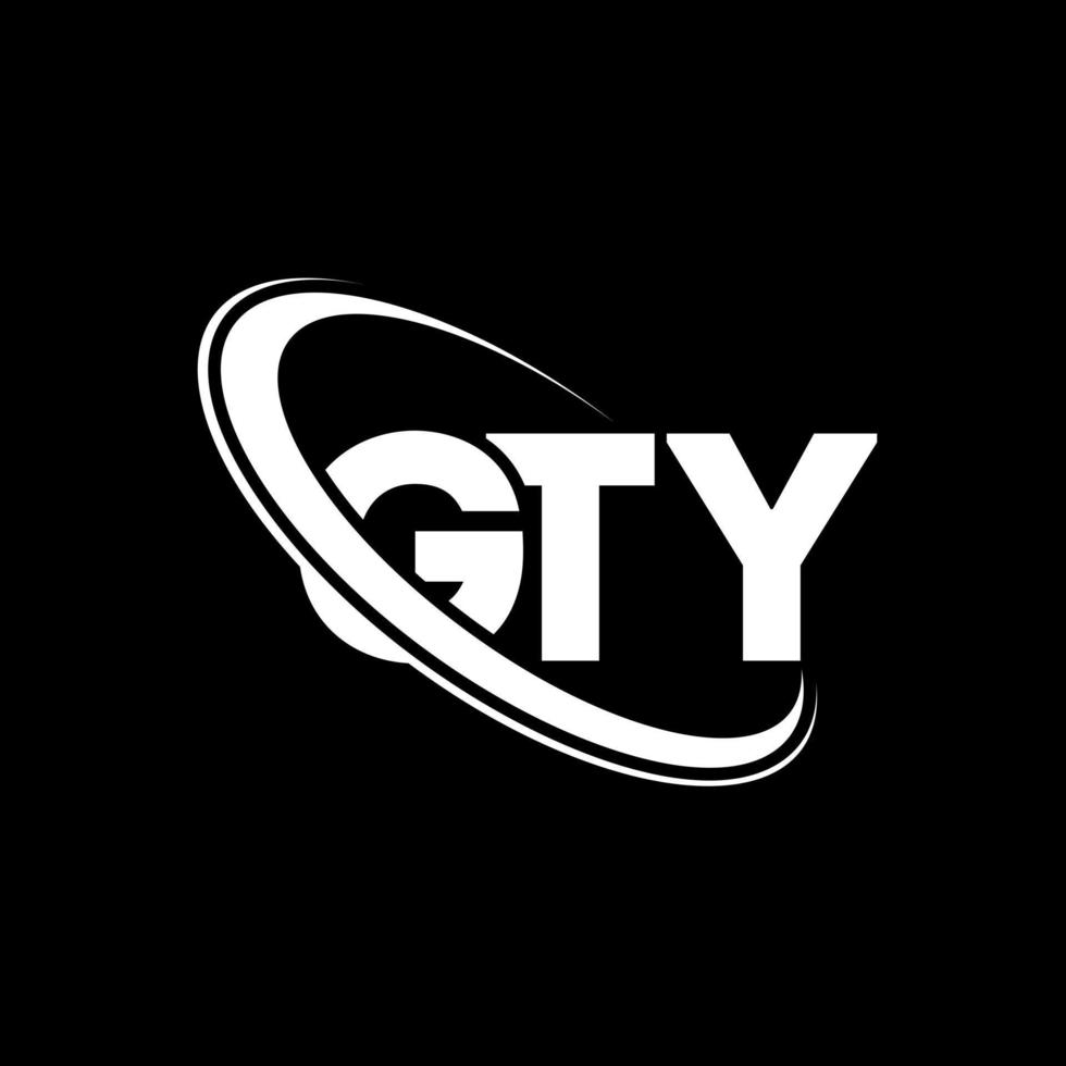 logotipo de gty. letra gty. diseño de logotipo de letra gty. logotipo de las iniciales gty vinculado con un círculo y un logotipo de monograma en mayúsculas. tipografía gty para tecnología, negocios y marca inmobiliaria. vector