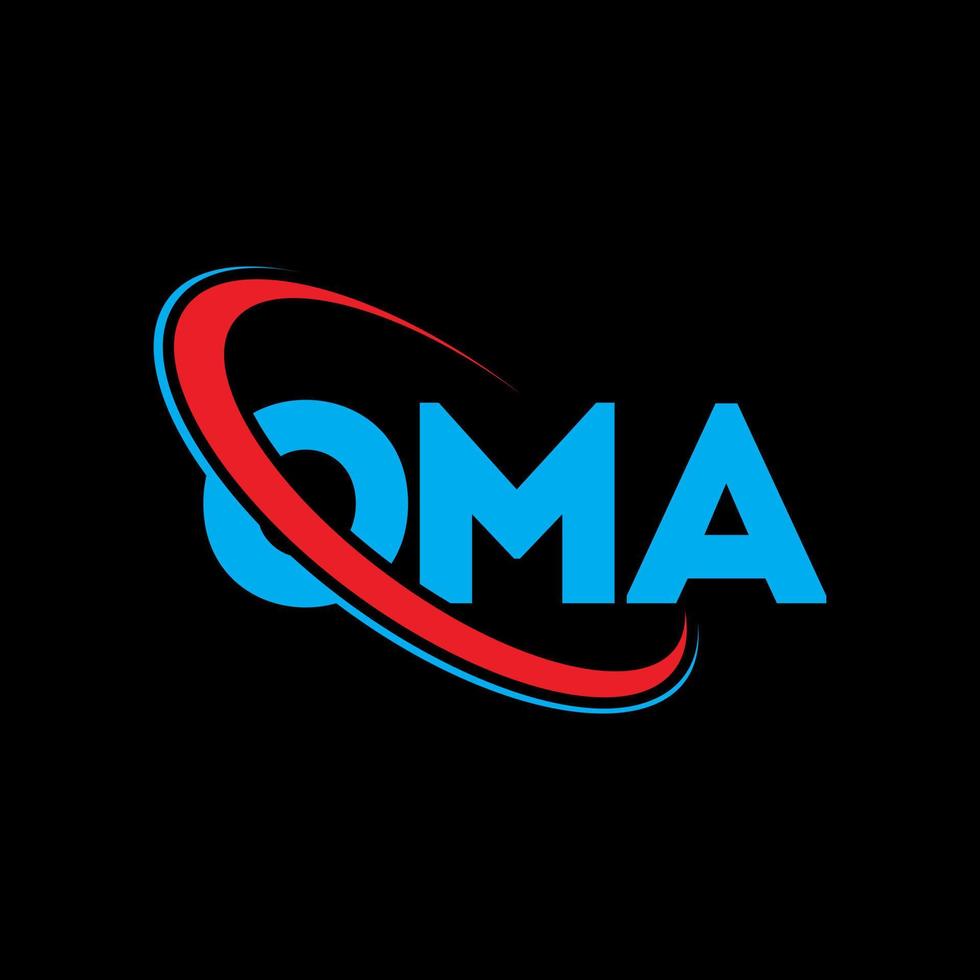 logotipo de oma. letra oma. diseño del logotipo de la letra oma. logotipo de las iniciales oma vinculado con un círculo y un logotipo de monograma en mayúsculas. tipografía oma para tecnología, negocios y marca inmobiliaria. vector