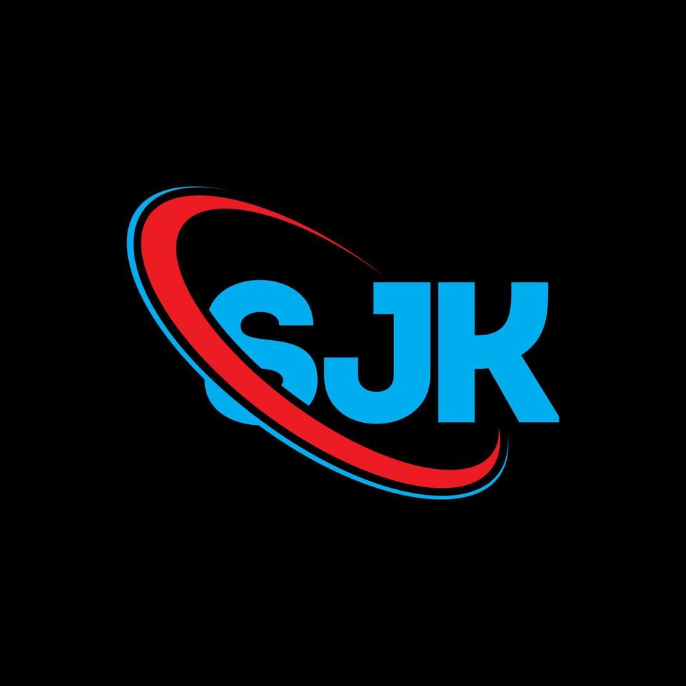 logotipo de sjk. letra sjk. diseño del logotipo de la letra sjk. logotipo de iniciales sjk vinculado con círculo y logotipo de monograma en mayúsculas. tipografía sjk para tecnología, negocios y marca inmobiliaria. vector