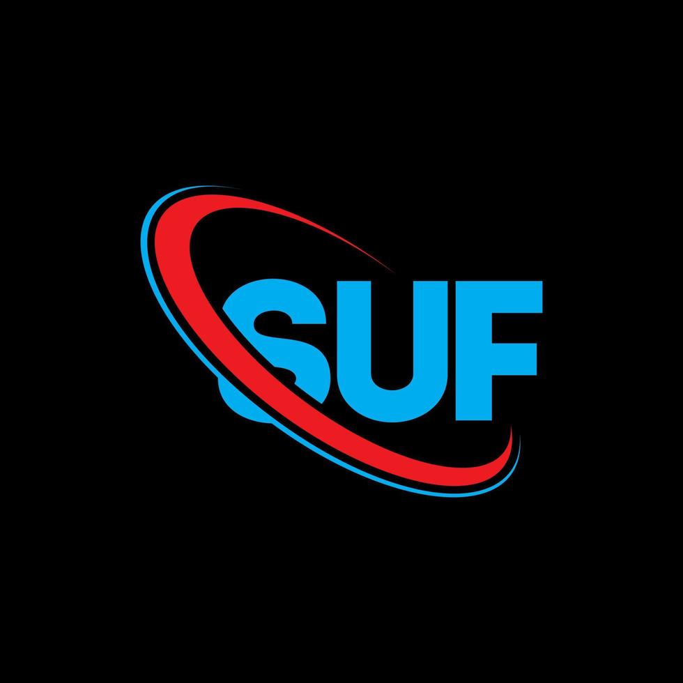 logotipo de suf. letra suf. diseño del logotipo de la letra suf. logotipo de iniciales suf vinculado con círculo y logotipo de monograma en mayúsculas. tipografía suf para tecnología, negocios y marca inmobiliaria. vector