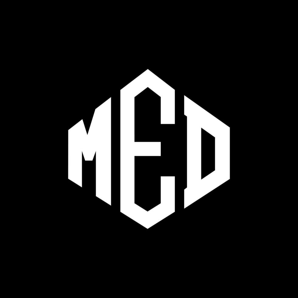 MED letter logo design with polygon shape. MED polygon and cube shape logo design. MED hexagon vector logo template white and black colors. MED monogram, business and real estate logo.