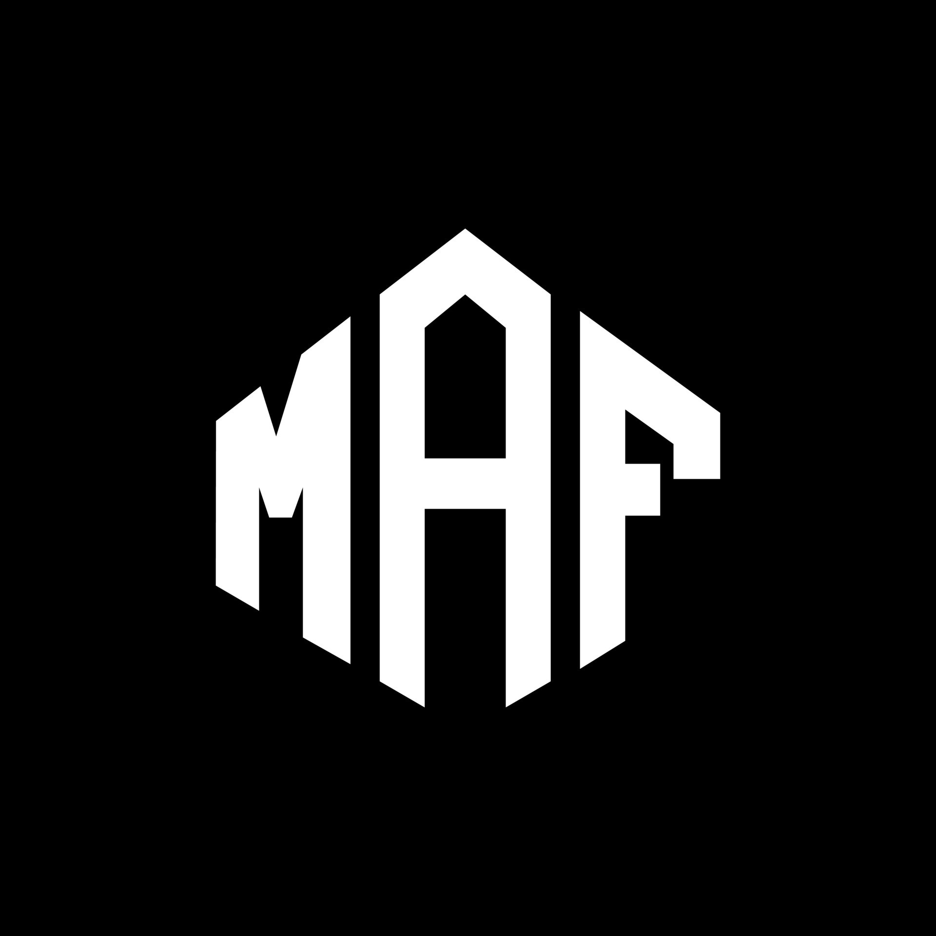 diseño de logotipo de letra maf con forma de polígono. diseño de logotipo en forma de cubo y