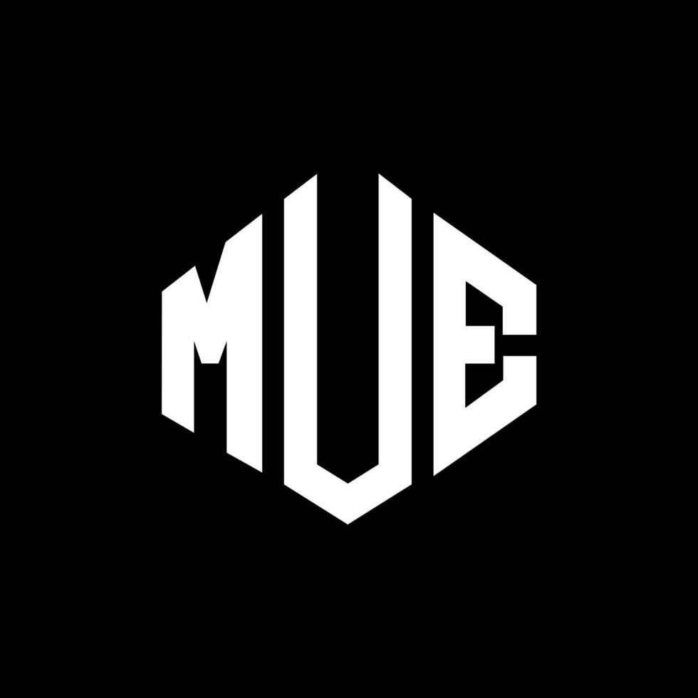 MUE letter logo design with polygon shape. MUE polygon and cube shape logo design. MUE hexagon vector logo template white and black colors. MUE monogram, business and real estate logo.