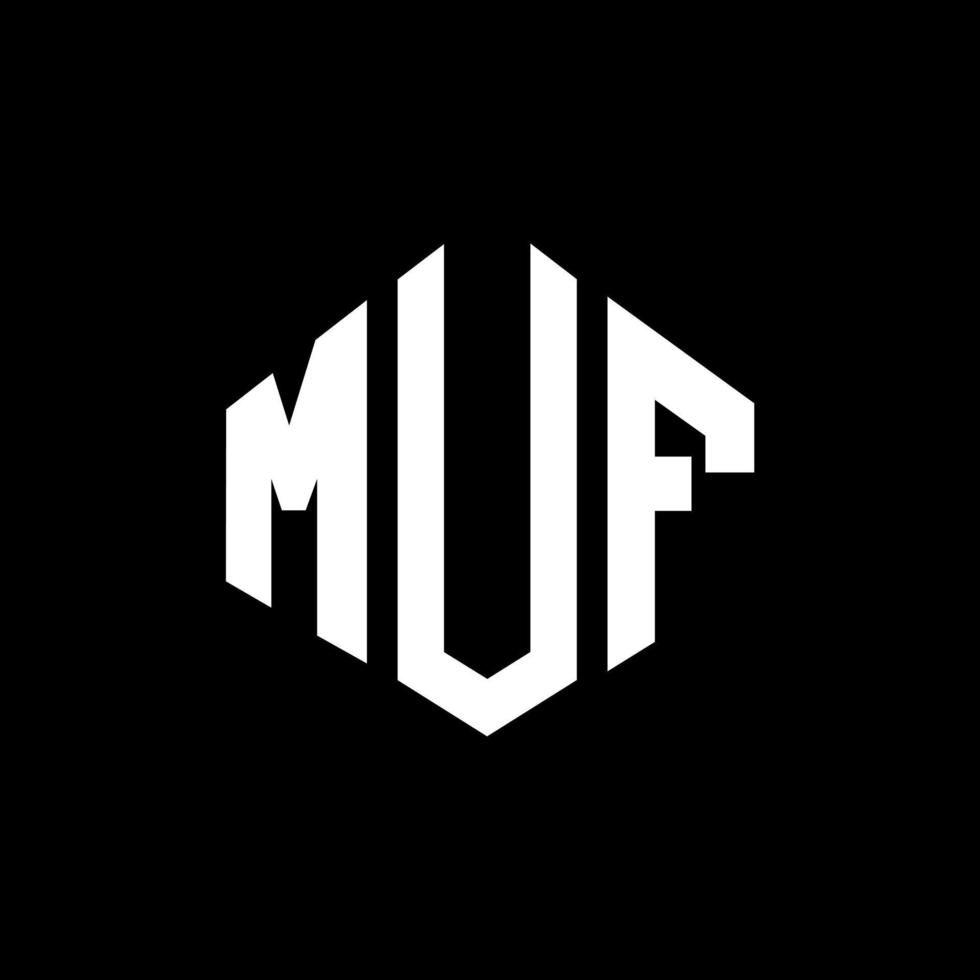 MUF letter logo design with polygon shape. MUF polygon and cube shape logo design. MUF hexagon vector logo template white and black colors. MUF monogram, business and real estate logo.