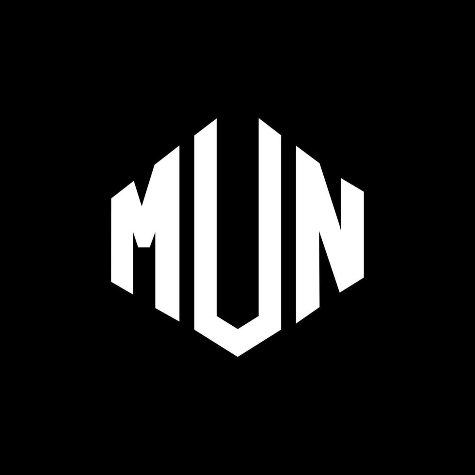 MUN letter logo design with polygon shape. MUN polygon and cube shape logo design. MUN hexagon vector logo template white and black colors. MUN monogram, business and real estate logo.