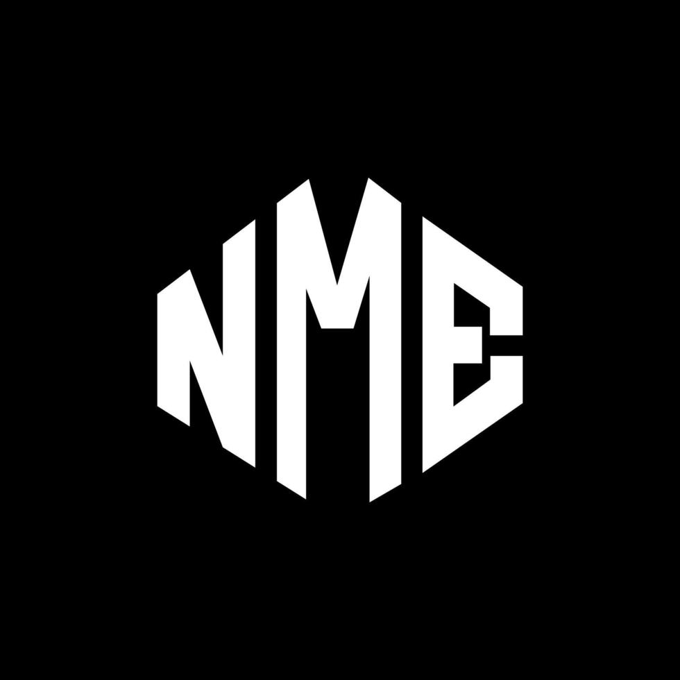 NME letter logo design with polygon shape. NME polygon and cube shape logo design. NME hexagon vector logo template white and black colors. NME monogram, business and real estate logo.