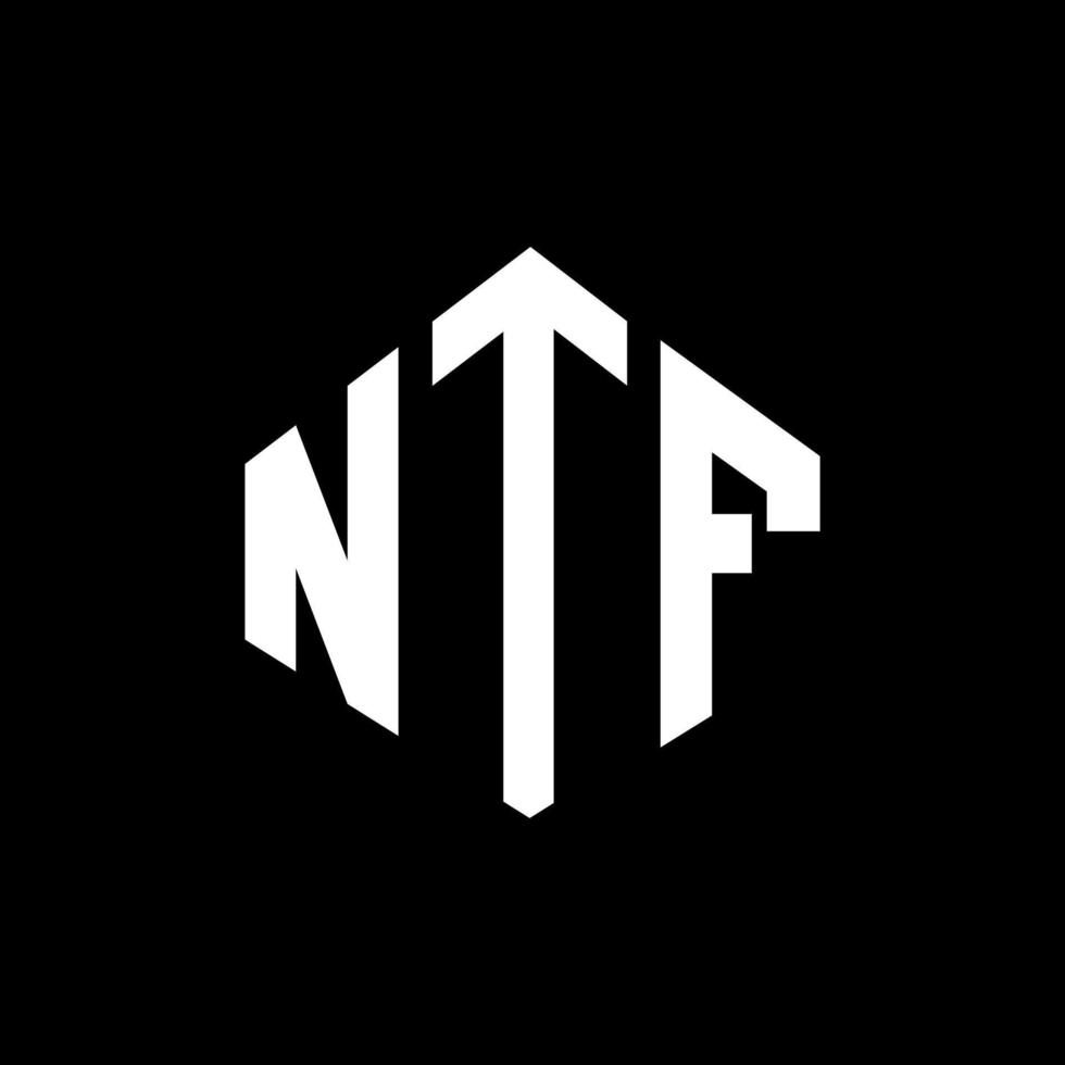 NTF letter logo design with polygon shape. NTF polygon and cube shape logo design. NTF hexagon vector logo template white and black colors. NTF monogram, business and real estate logo.