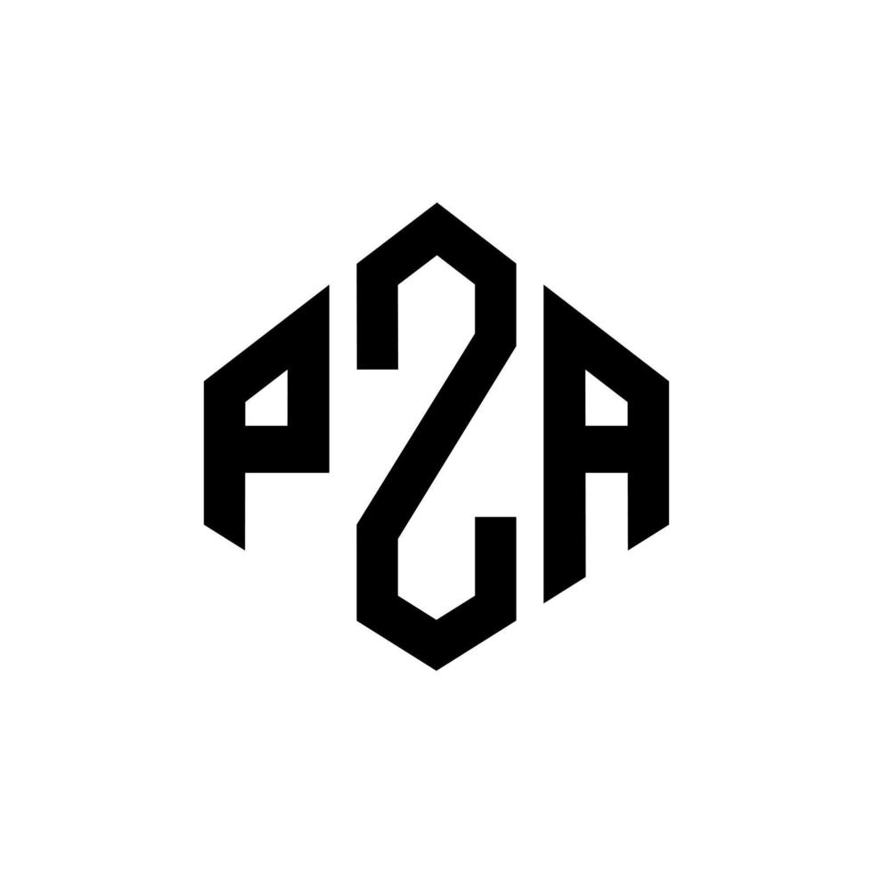 PZA letter logo design with polygon shape. PZA polygon and cube shape logo design. PZA hexagon vector logo template white and black colors. PZA monogram, business and real estate logo.