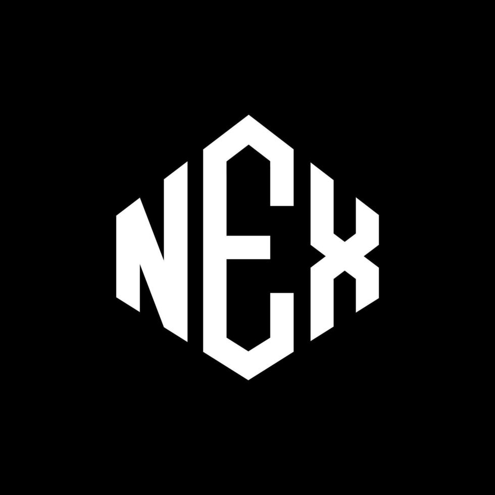 NEX letter logo design with polygon shape. NEX polygon and cube shape logo design. NEX hexagon vector logo template white and black colors. NEX monogram, business and real estate logo.