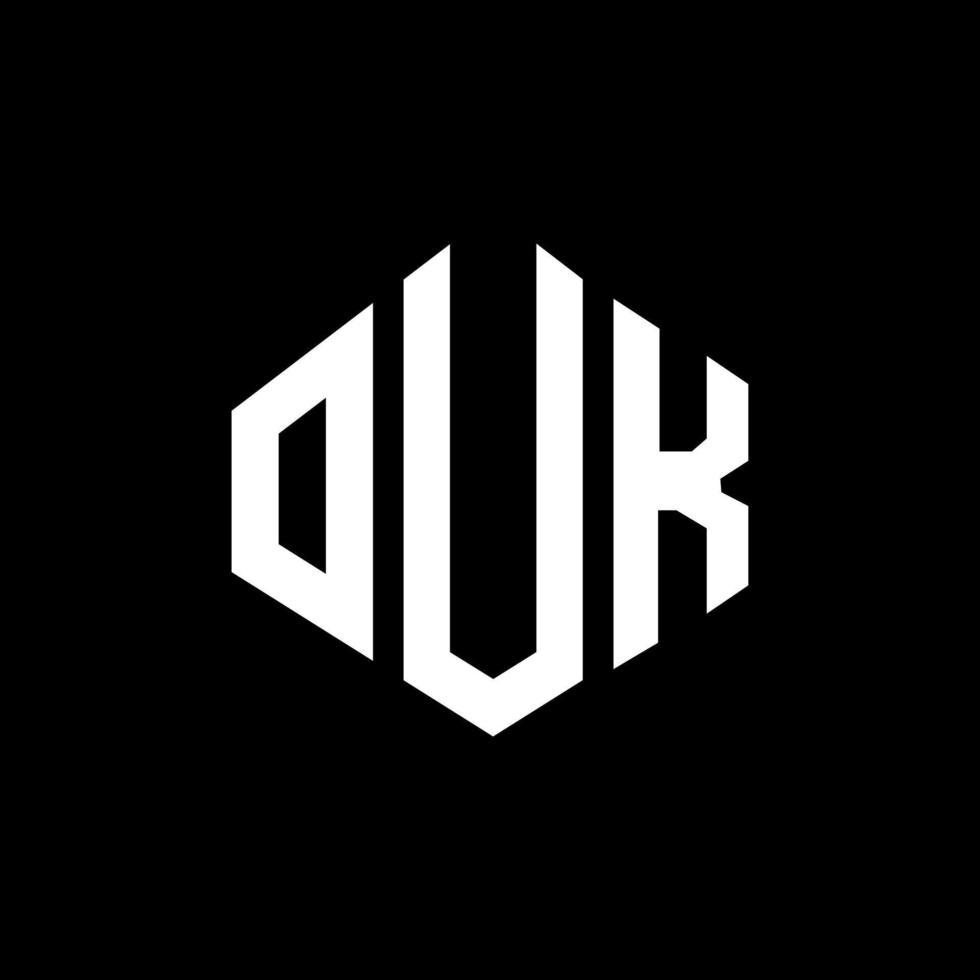 diseño de logotipo de letra ouk con forma de polígono. ouk polígono y diseño de logotipo en forma de cubo. ouk hexágono vector logo plantilla colores blanco y negro. ouk monograma, logotipo comercial e inmobiliario.