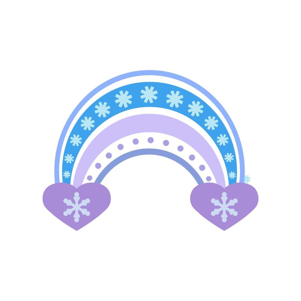Winter rainbow in flat style. Cute illustration in blue on the theme of Christmas, New Year, cozy winter. For design of cards, prints, holiday printing, patterns, wrapping paper vector