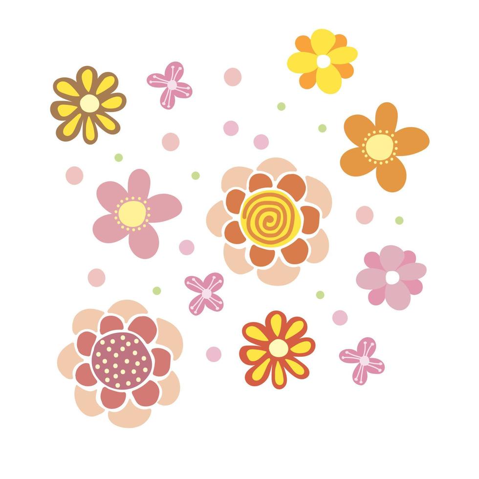 Collection of spring flowers. Simple multi-colored flowers in trendy style vector