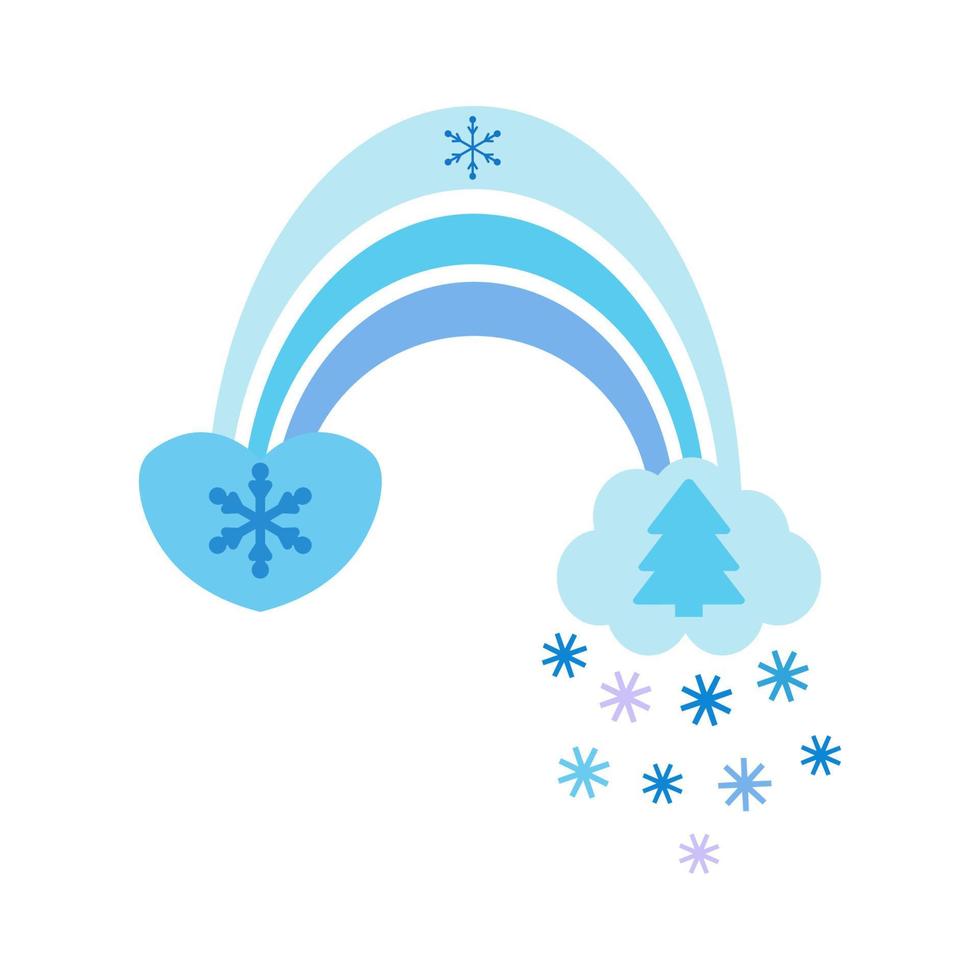 arco iris de invierno en estilo plano. linda ilustración en azul sobre el tema de navidad, año nuevo, invierno acogedor. para el diseño de tarjetas, estampados, estampados festivos, patrones, papel para envolver vector
