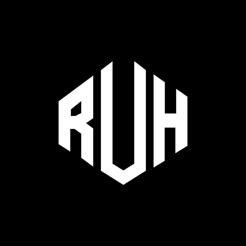 RUH letter logo design with polygon shape. RUH polygon and cube shape logo design. RUH hexagon vector logo template white and black colors. RUH monogram, business and real estate logo.