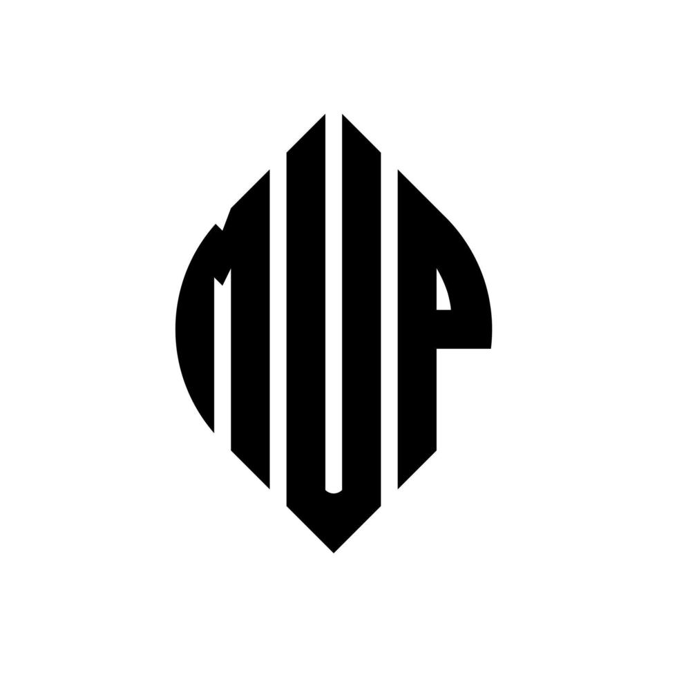 diseño de logotipo de letra de círculo mup con forma de círculo y elipse. mup letras elipses con estilo tipográfico. las tres iniciales forman un logo circular. vector de marca de letra de monograma abstracto del emblema del círculo mup.