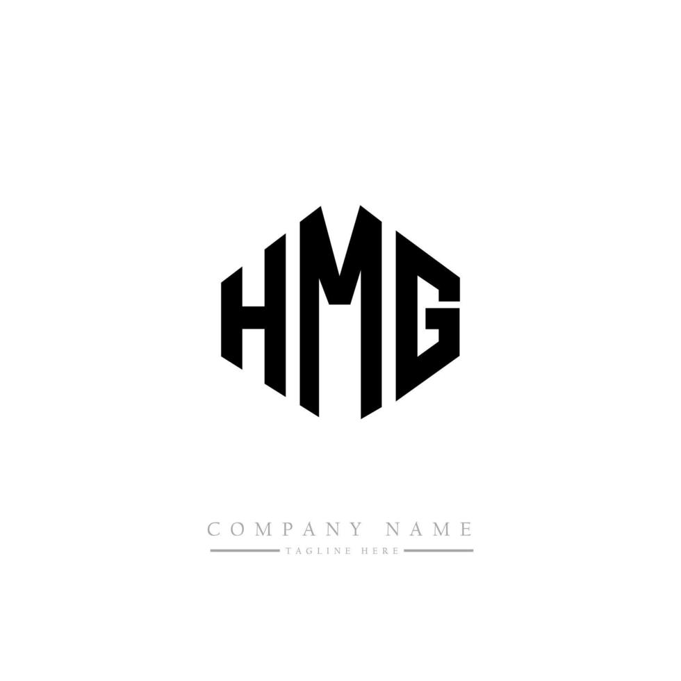 HMG letter logo design with polygon shape. HMG polygon and cube shape logo design. HMG hexagon vector logo template white and black colors. HMG monogram, business and real estate logo.