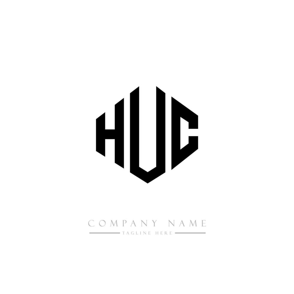 diseño de logotipo de letra huc con forma de polígono. huc polígono y diseño de logotipo en forma de cubo. huc hexágono vector logo plantilla colores blanco y negro. monograma huc, logotipo comercial y inmobiliario.