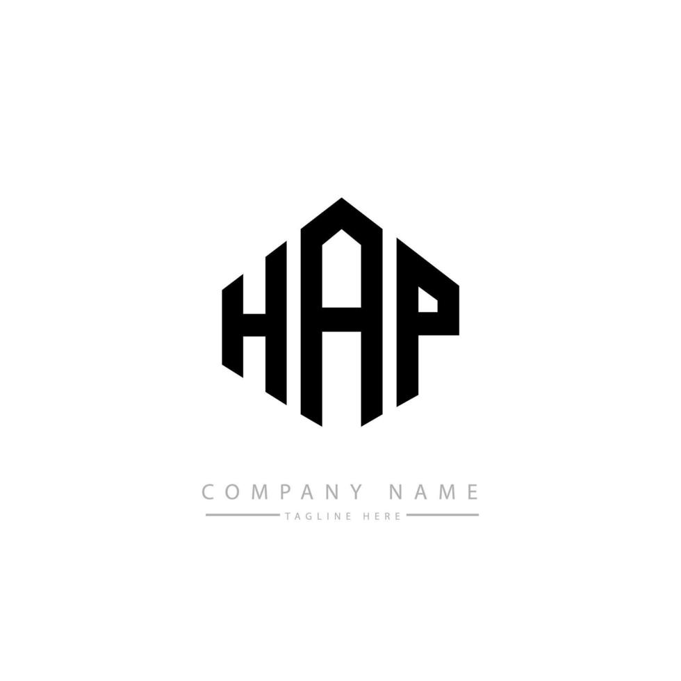HAP letter logo design with polygon shape. HAP polygon and cube shape logo design. HAP hexagon vector logo template white and black colors. HAP monogram, business and real estate logo.