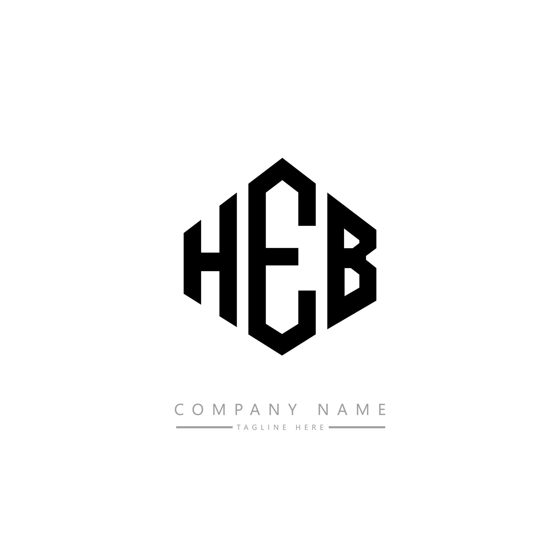 HEB letter logo design with polygon shape. HEB polygon and cube shape