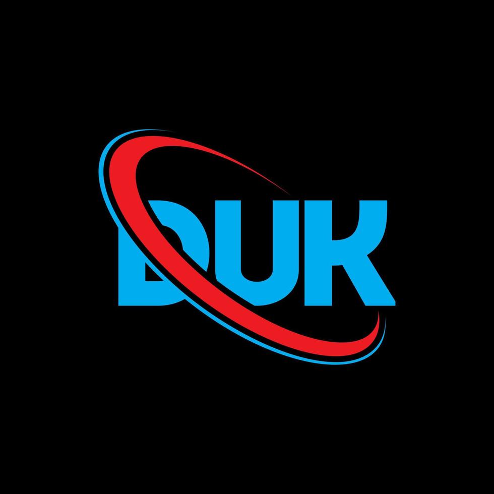 logotipo duk. carta duk. diseño del logotipo de la letra duk. logotipo de las iniciales duk vinculado con un círculo y un logotipo de monograma en mayúsculas. tipografía duk para tecnología, negocios y marca inmobiliaria. vector