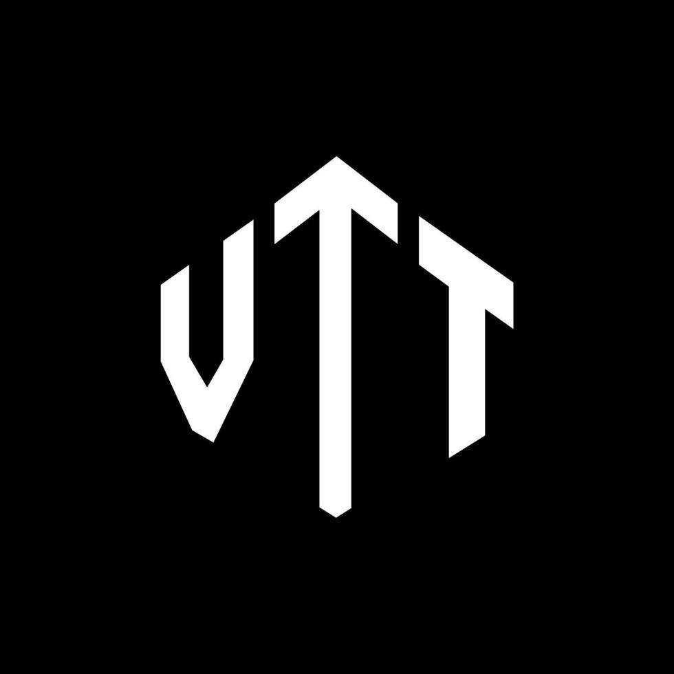 VTT letter logo design with polygon shape. VTT polygon and cube shape logo design. VTT hexagon vector logo template white and black colors. VTT monogram, business and real estate logo.