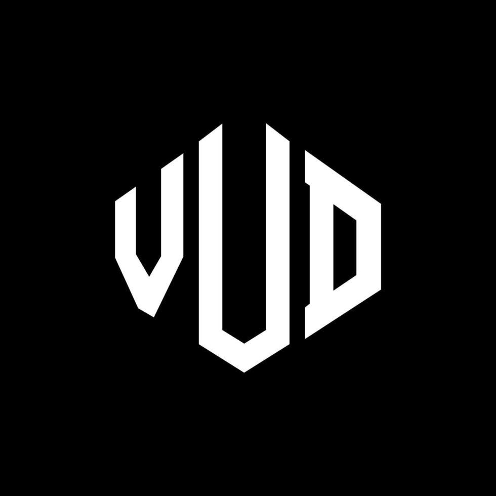 diseño de logotipo de letra vud con forma de polígono. diseño de logotipo en forma de cubo y polígono vud. vud hexágono vector logo plantilla colores blanco y negro. monograma vud, logotipo comercial e inmobiliario.