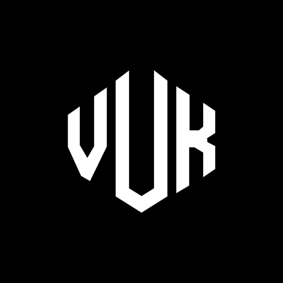 diseño de logotipo de letra vuk con forma de polígono. diseño de logotipo en forma de cubo y polígono vuk. vuk hexágono vector logo plantilla colores blanco y negro. monograma vuk, logotipo comercial y inmobiliario.