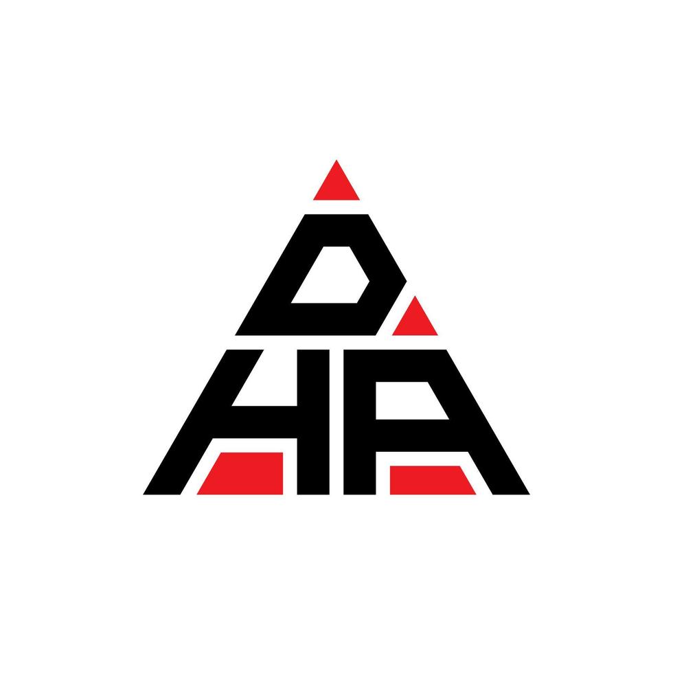 diseño del logotipo de la letra del triángulo dha con forma de triángulo. monograma de diseño del logotipo del triángulo dha. plantilla de logotipo de vector de triángulo dha con color rojo. logo triangular dha logo simple, elegante y lujoso.