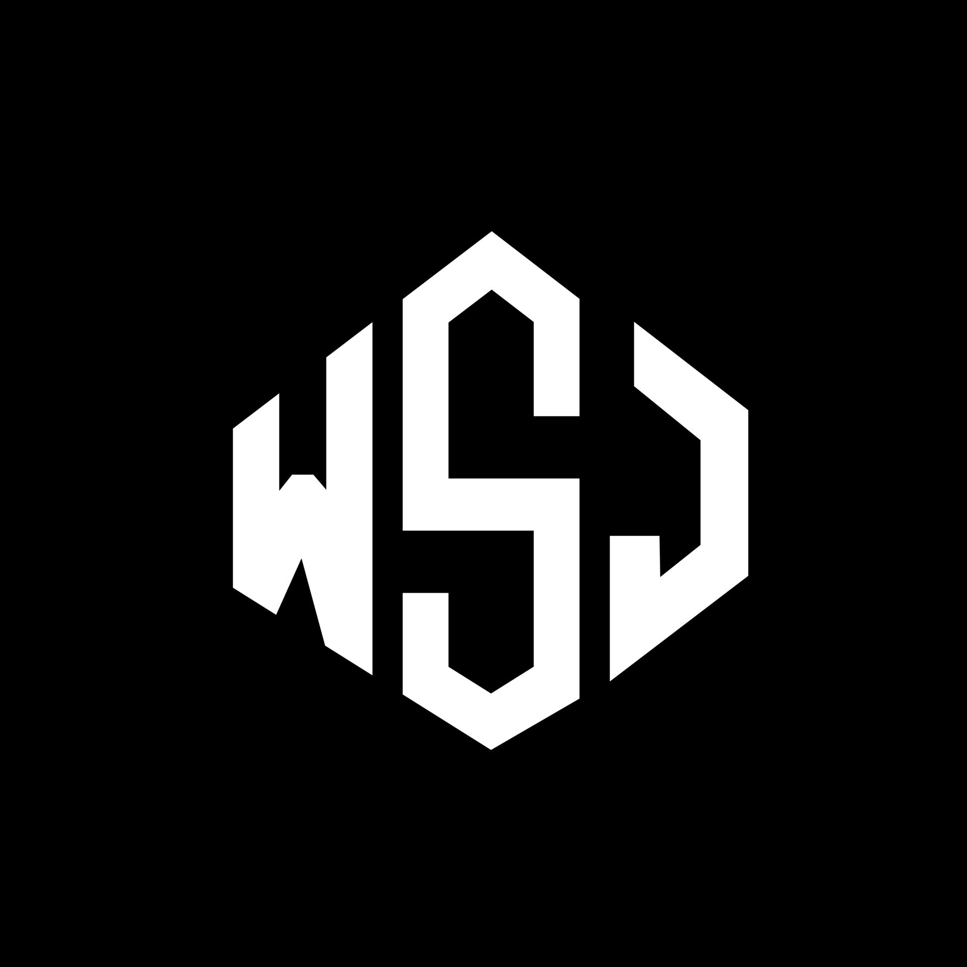WSJ letter logo design with polygon shape. WSJ polygon and cube shape