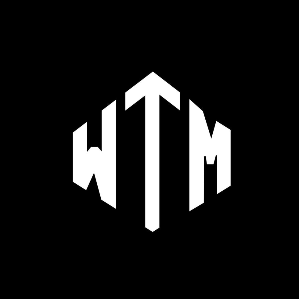 WTM letter logo design with polygon shape. WTM polygon and cube shape logo design. WTM hexagon vector logo template white and black colors. WTM monogram, business and real estate logo.