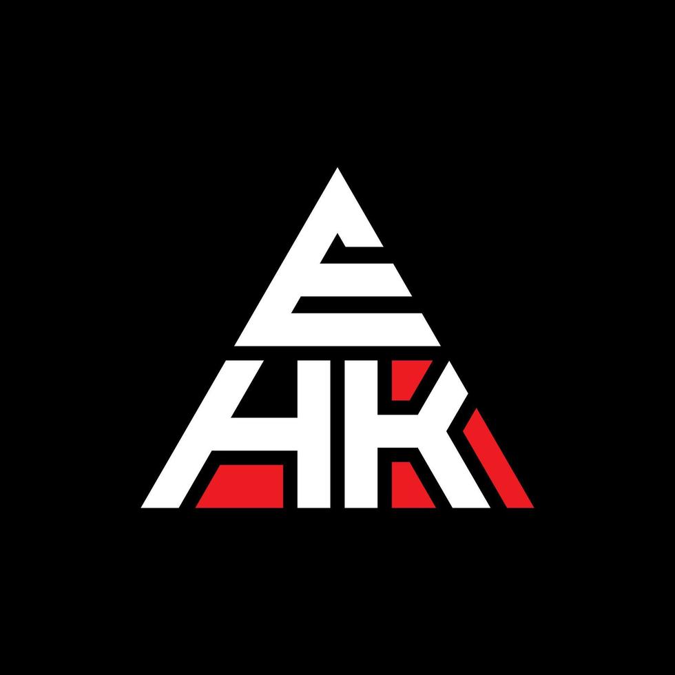 EHK triangle letter logo design with triangle shape. EHK triangle logo design monogram. EHK triangle vector logo template with red color. EHK triangular logo Simple, Elegant, and Luxurious Logo.