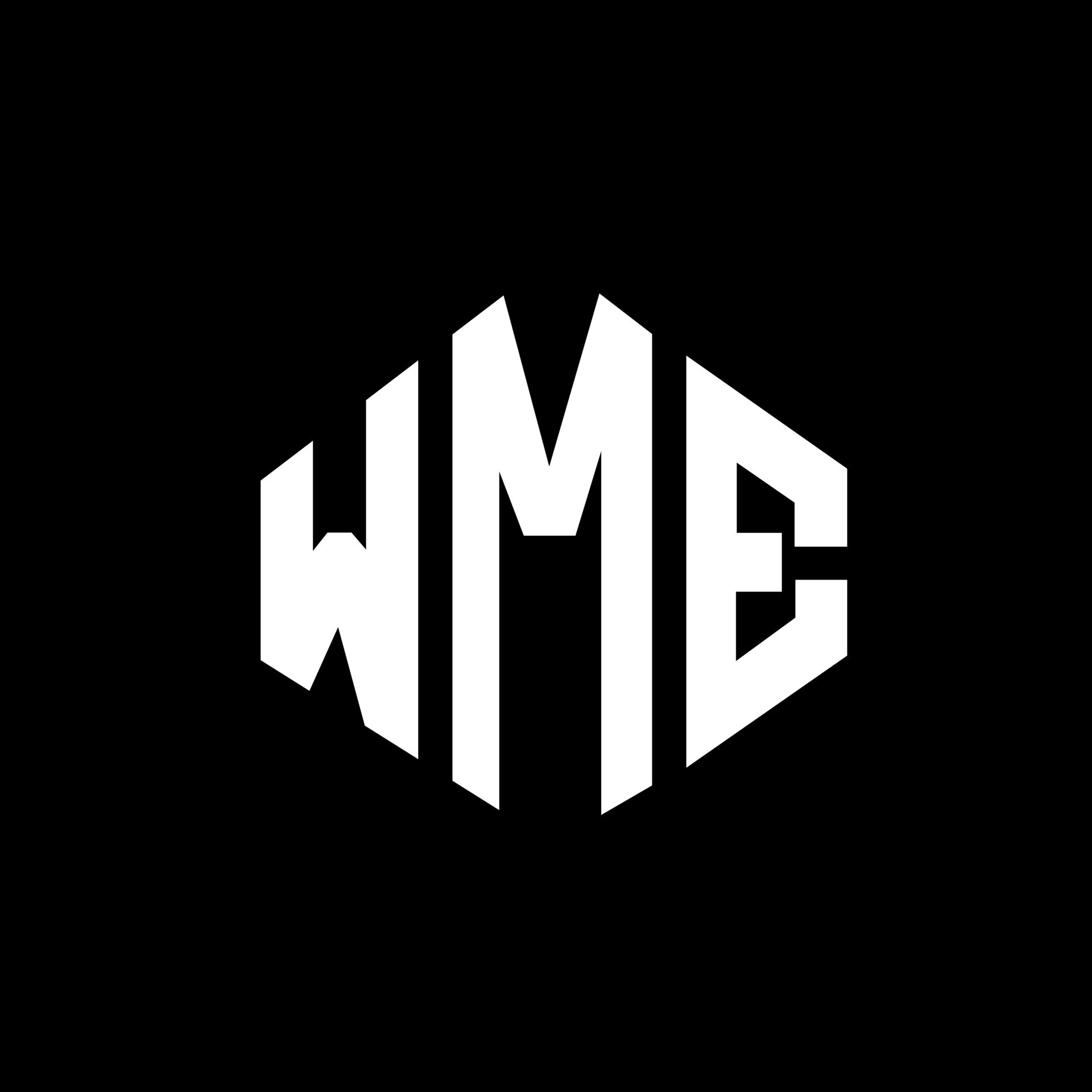 WME letter logo design with polygon shape. WME polygon and cube shape