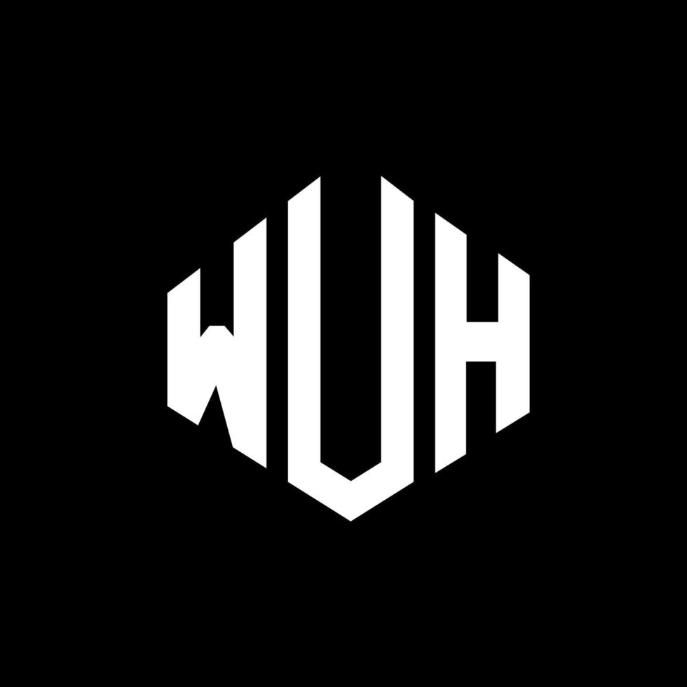 WUH letter logo design with polygon shape. WUH polygon and cube shape logo design. WUH hexagon vector logo template white and black colors. WUH monogram, business and real estate logo.